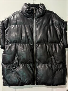 Fashion Nova Black Quilted Faux-Leather Puffer Vest